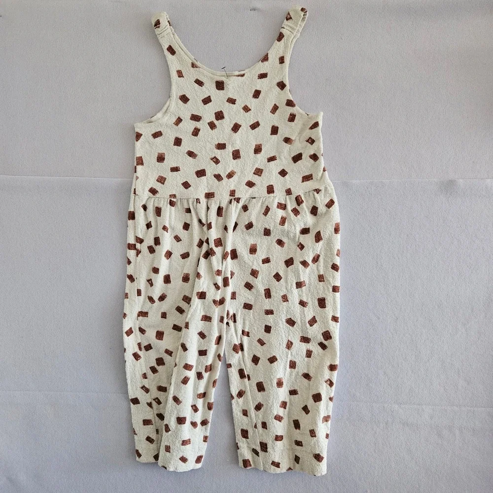 Play Up Girls Organic Cotton Jumpsuit Brown Square Print Cream Size 12Y Portugal